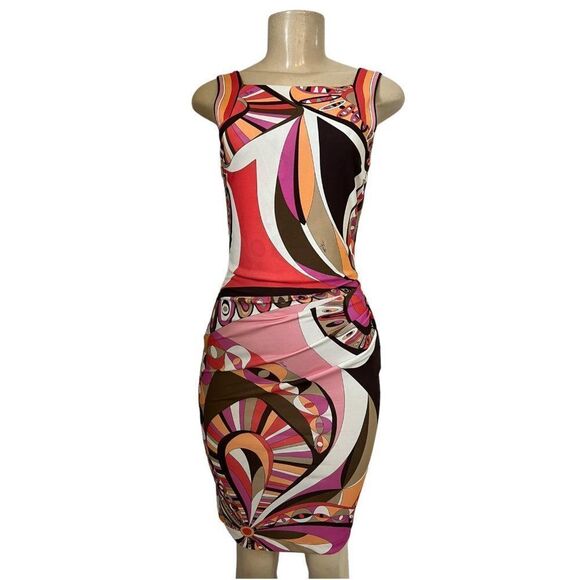 EMILIO PUCCI Multicolor Abstract Ruched Side Sheath Knee Length Dress Si… - Picture 7 of 16